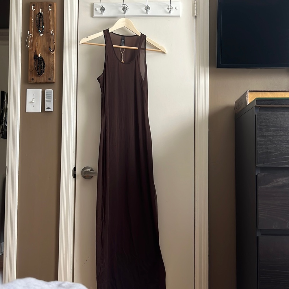 SKIMS Mesh Long Tank Dress in Cocoa - Picture 4 of 8